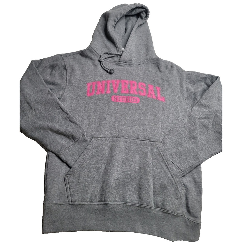 Universal Studios Hoodie Women's Sweatshirt Small Gray Pink Spellout Graphic